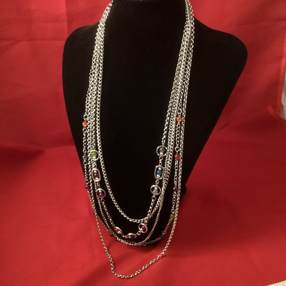 Five rows silver tone with colorful beads necklace
